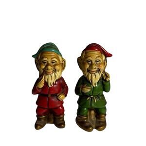 Christmas Gnome Elf Figure Chalkware Plaster Vintage 5" Japan Pulling Ear Pipe